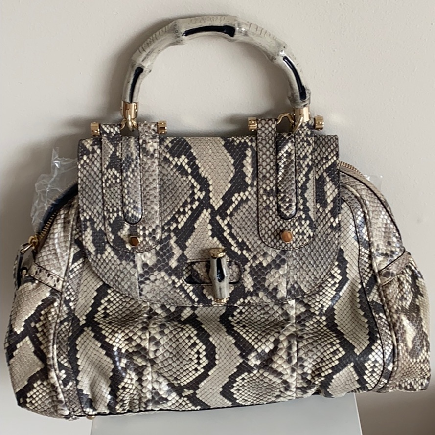 Gucci Python Leather Trim With Bamboo Handle